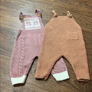 Size 6-9 Months Pink and Tan Knit Overalls Set